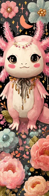 Free kawaii axolotl bookmark featuring a ceremonial pink kawaii axolotl